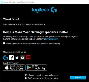 پایان نصب Logitech Gaming